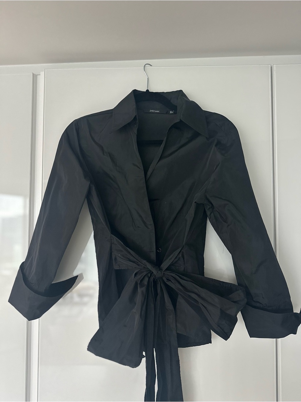 Zara Black Tie-Waist Button Down Shirt